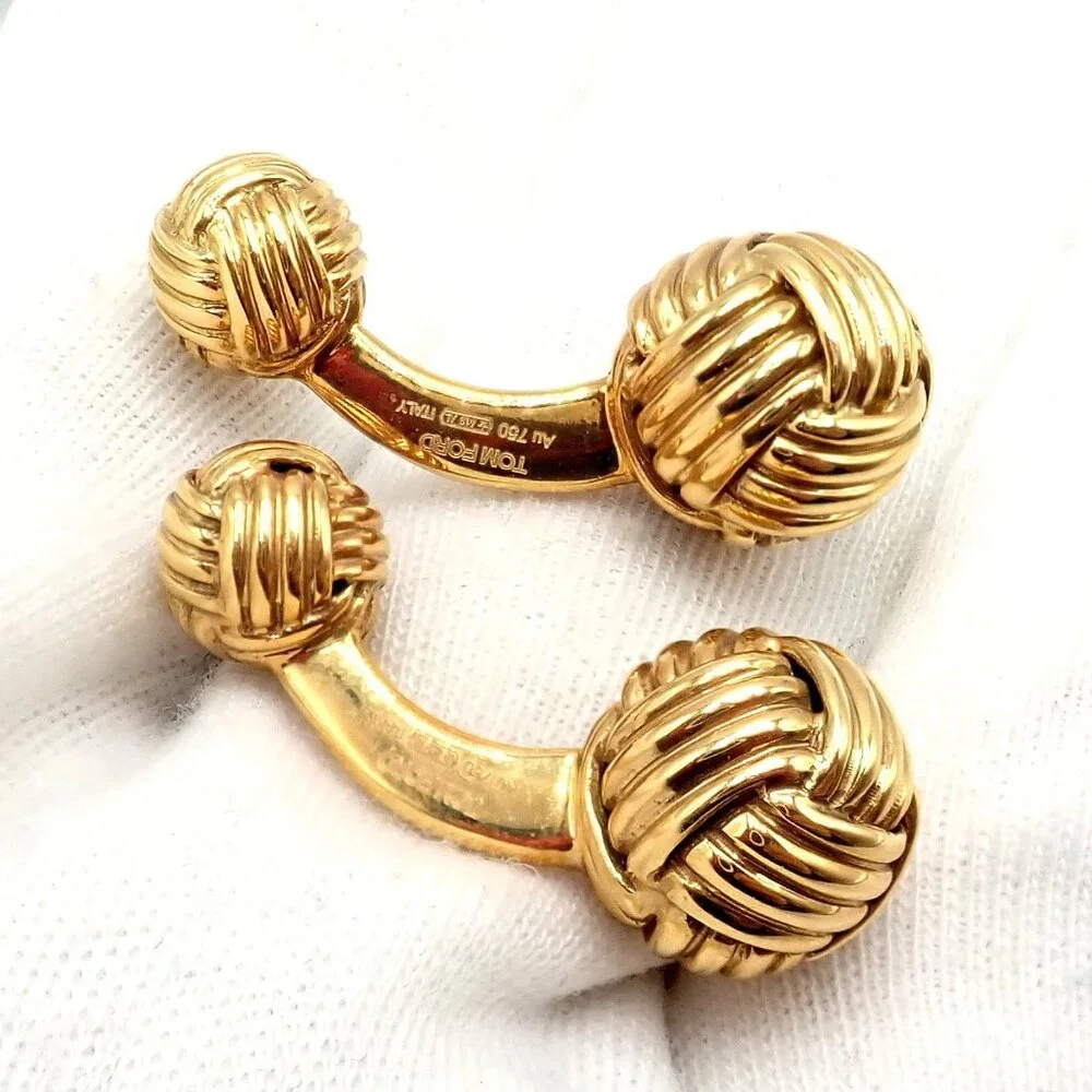 Authentic Tom Ford 18k Yellow Gold Signature Classic Rope Knot Cufflinks